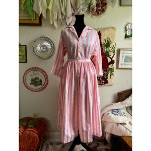 80's VTG 100% cotton coquette pastel cream & pink candy striper blouse and skirt